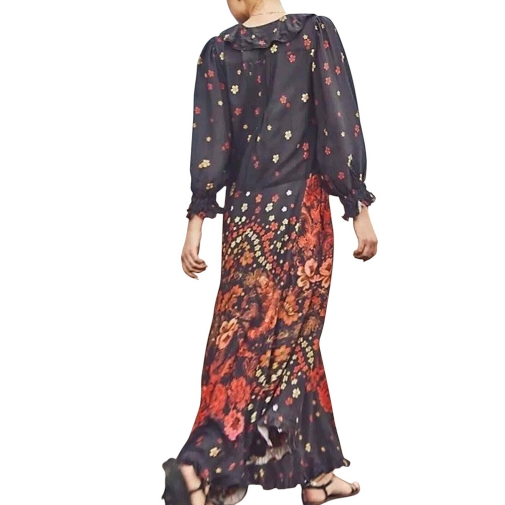 Free People Talsey ruffled Maxi Dress in black combo size small